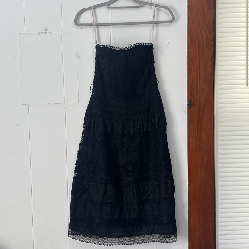 Robin Jordan Black Lace Tiered Strapless Midi Dress Size 2 whimsigoth